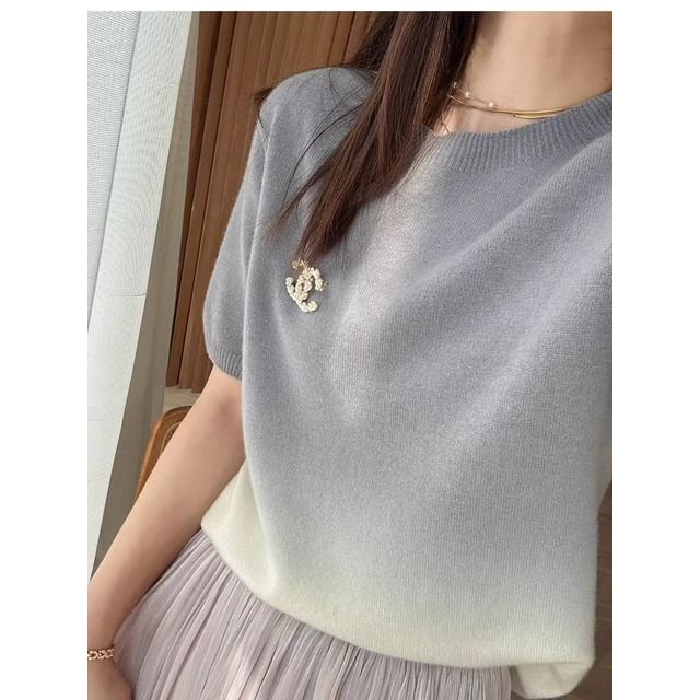 Wholesale Sample Short-Sleeve Crew Neck Gradient Knit Top
