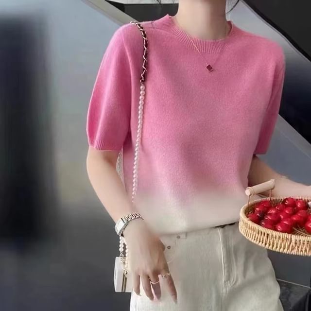 Wholesale Sample Short-Sleeve Crew Neck Gradient Knit Top