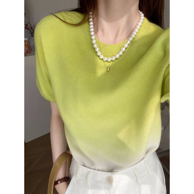 Crew Knit Gradient Neck Short-Sleeve Top