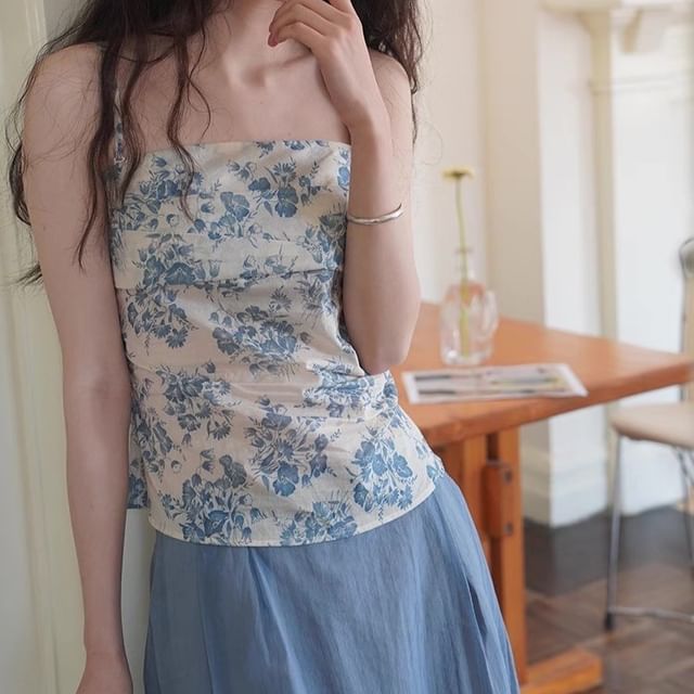 Print Floral Sleeveless Tube Top