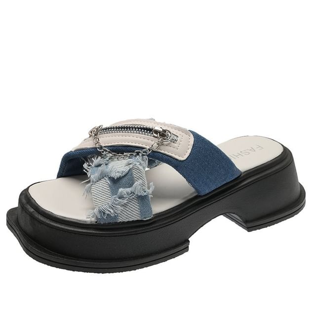 Sandals Zipped Heel Slide Platform Chain Cross Strap Chunky Detail