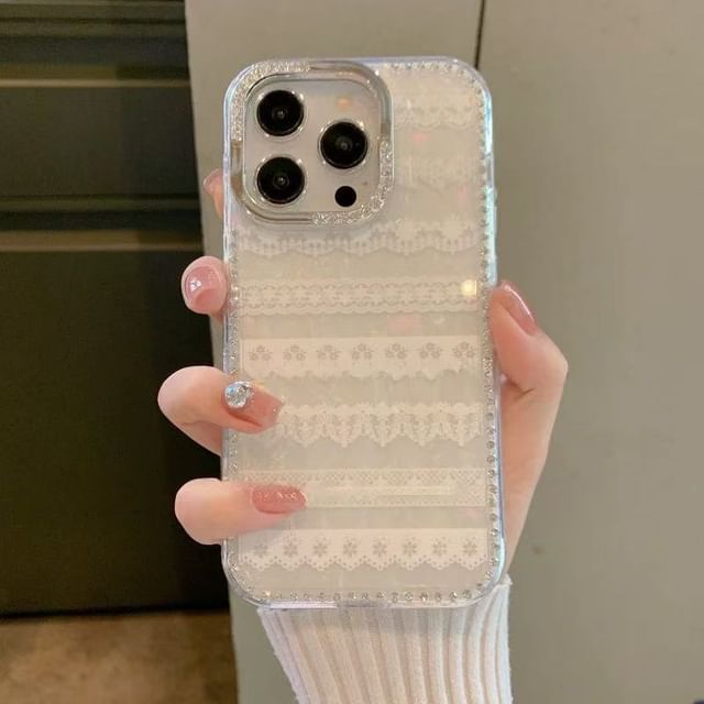 Lace Case Adhesive Phone Decoration Set Strap Ribbon Print /