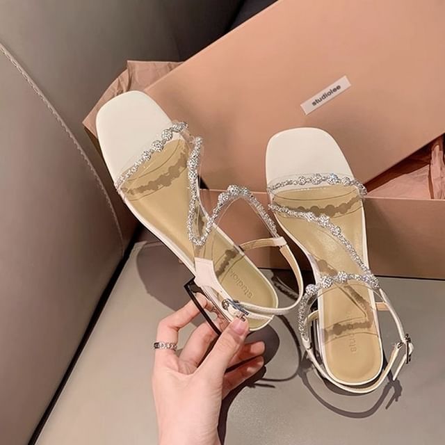 Rhinestone Strappy Chunky Heel Sandals