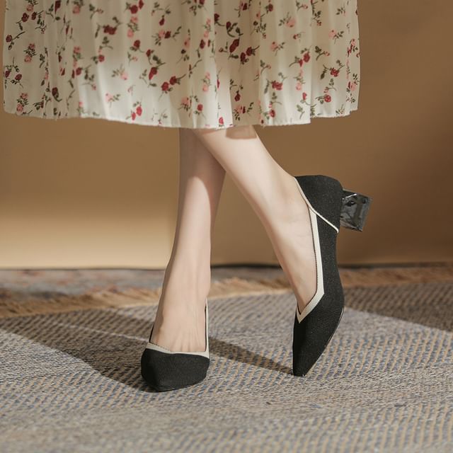 Pointed Chunky Heel Pumps