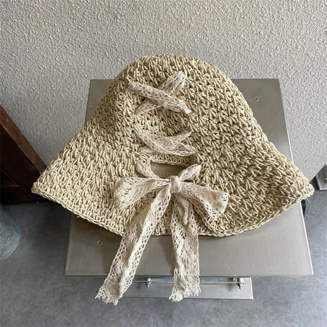 Straw Hat Cloche Lace-Up