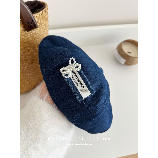 Denim Lettering Beret