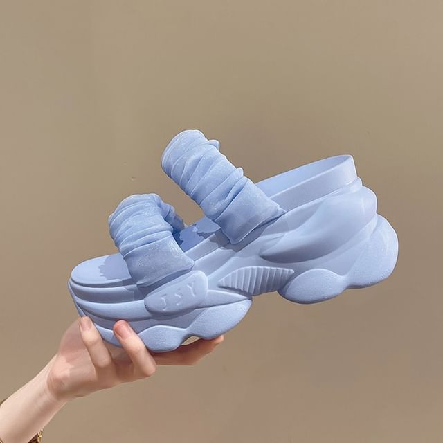 Strap Platform Plain Ruched Slide Sandals