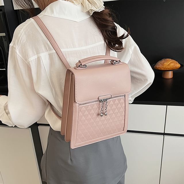 Faux Flap Backpack Leather Plain
