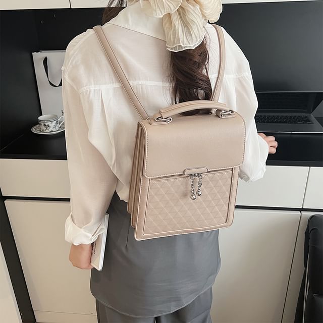 Faux Flap Backpack Leather Plain