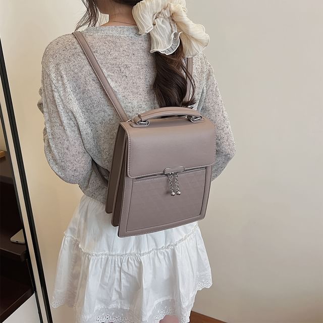 Faux Flap Backpack Leather Plain