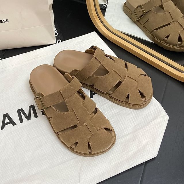 Suede Platform Woven Faux Mules