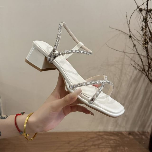 Rhinestone Heel Sandals Block