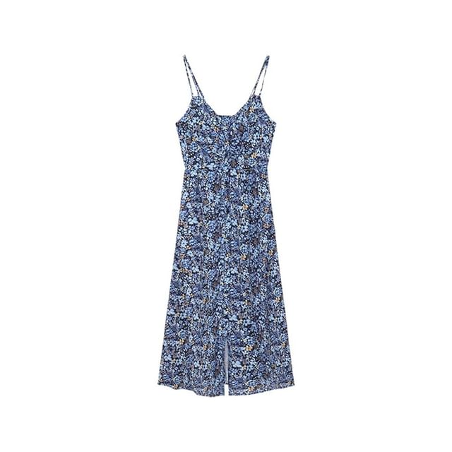 Floral Midi Dress V-Neck Sleeveless A-Line Print