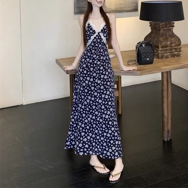Print Maxi Sleeveless Cardigan Dress Floral / V-Neck A-Line