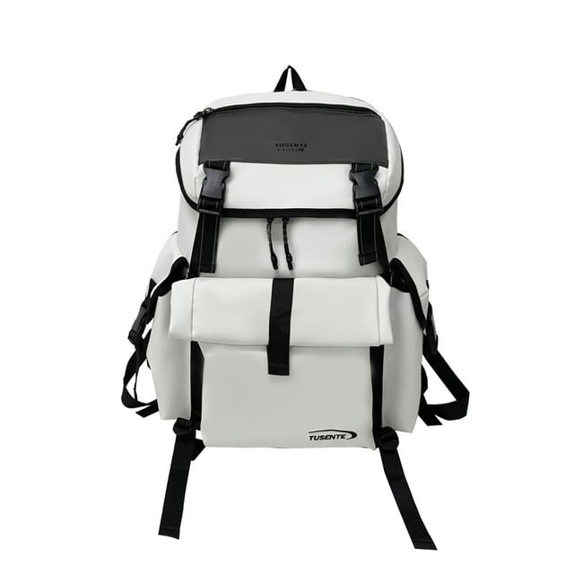 Buckled Faux Lettering Leather Backpack