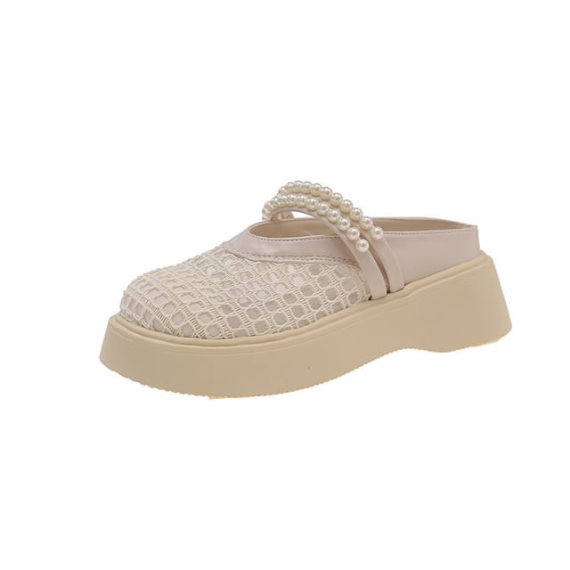 Platform Detail Mules Pearl Mesh Faux
