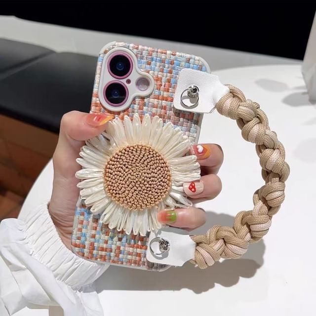 Decoration Set Lanyard Strap Case Phone Sunflower Adhesive / Woven