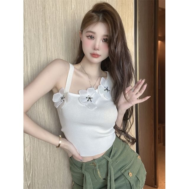 Top Floral Tank Crop Asymmetrical