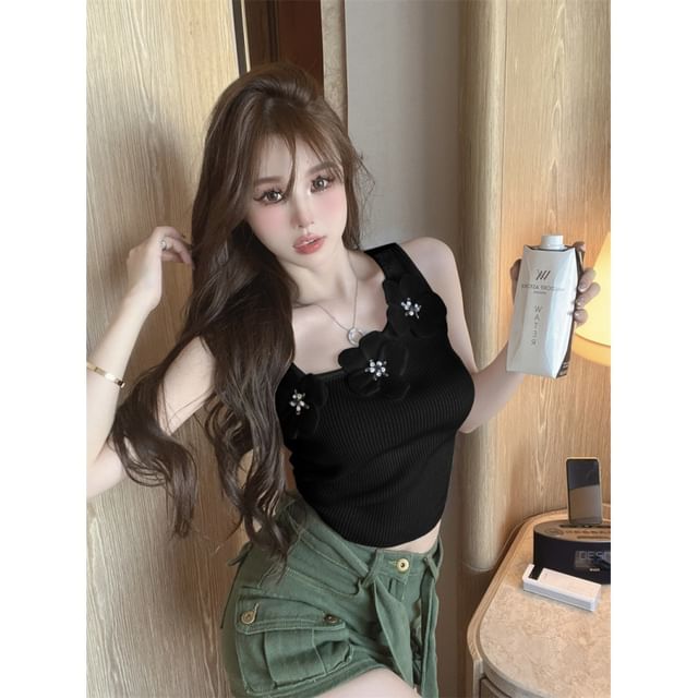 Top Floral Tank Crop Asymmetrical