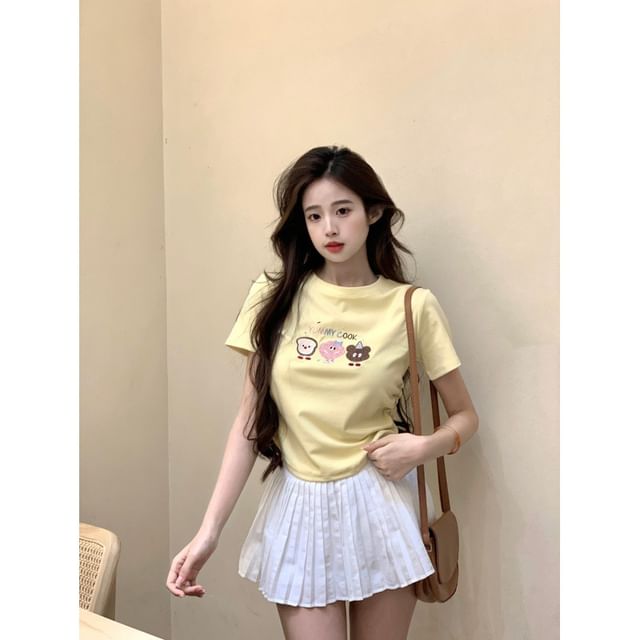 T-Shirt Crewneck Crop Short-Sleeve Embroidered