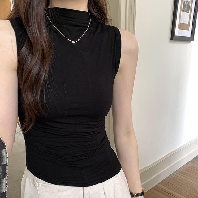 Mock Plain Neck Top Sleeveless