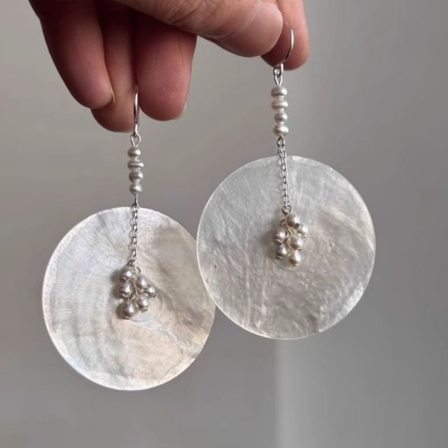 Disc Dangle Faux Pearl Alloy Shell Earring