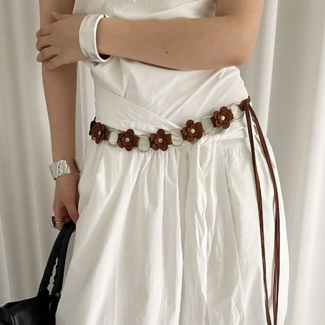 Waist Chain Alloy Leather Floral Faux
