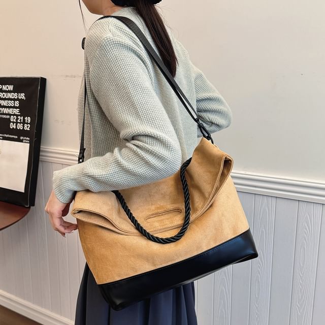 Two Tone Tote Suede Bag Faux