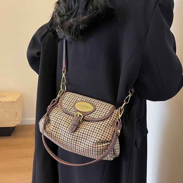 Buckled Crossbody Leather Faux Flap Bag