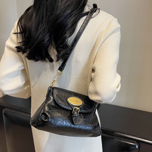 Buckled Crossbody Leather Faux Flap Bag