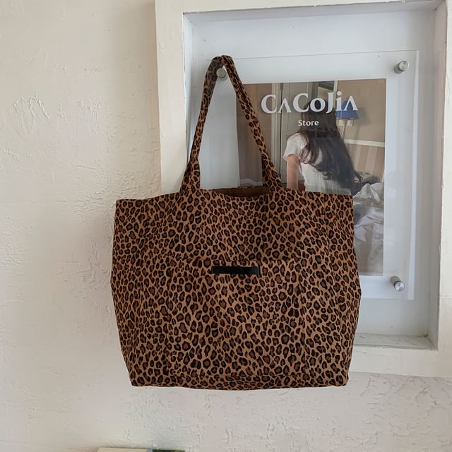 Panel Leopard Print Tote Bag