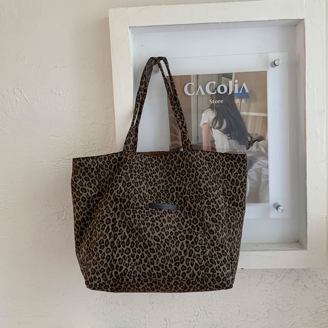 Panel Leopard Print Tote Bag
