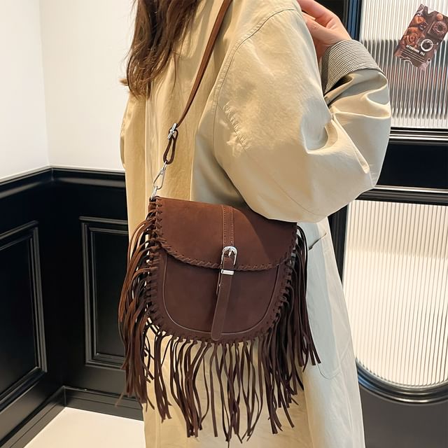 Saddle Faux Bag Fringe Suede Crossbody
