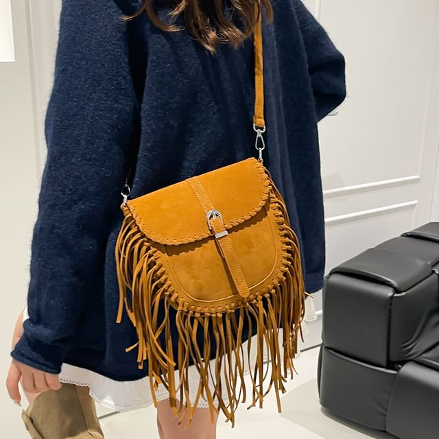 Saddle Faux Bag Fringe Suede Crossbody