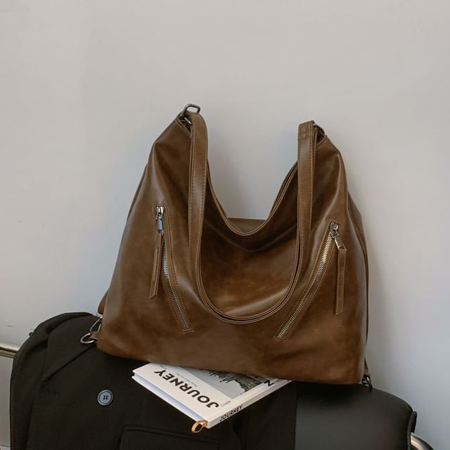 Zip Backpack Tote Faux Leather