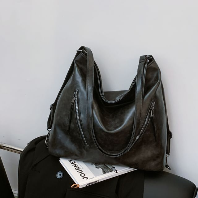 Zip Backpack Tote Faux Leather