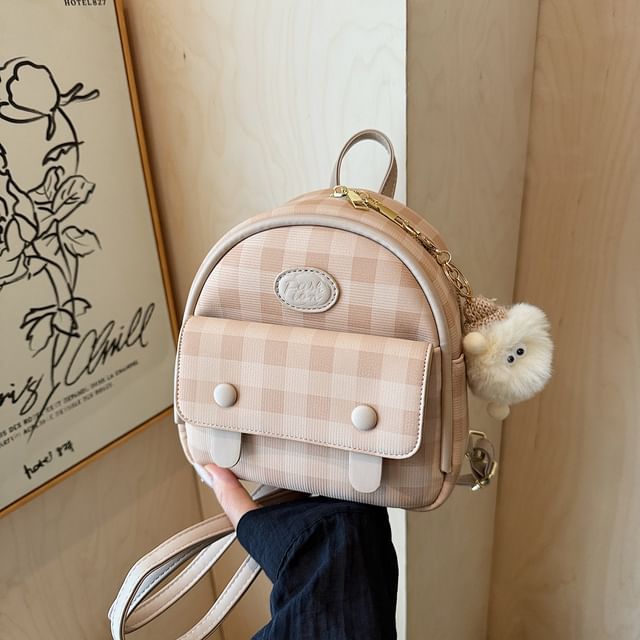 Flap Faux Plaid Leather Backpack