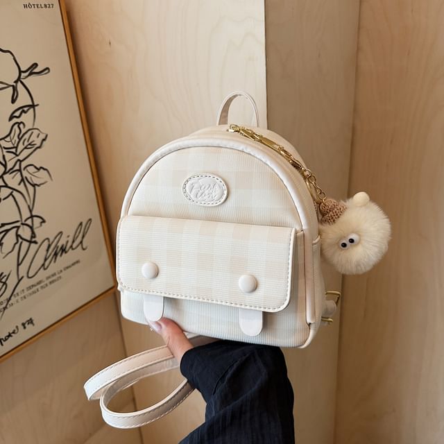 Flap Faux Plaid Leather Backpack