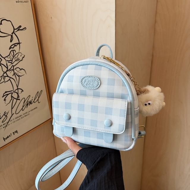Flap Faux Plaid Leather Backpack