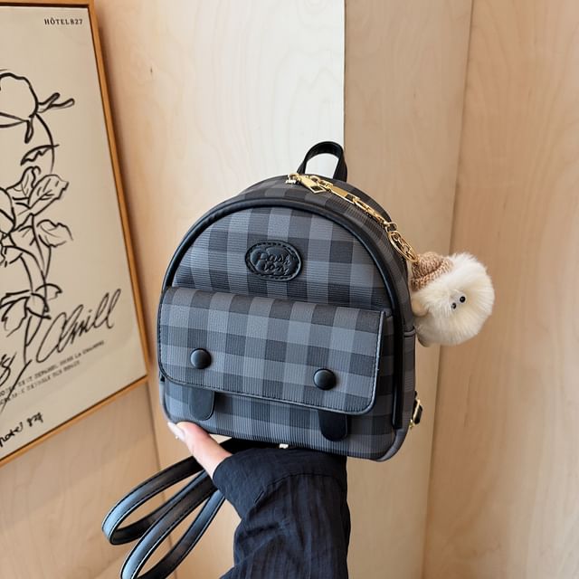 Flap Faux Plaid Leather Backpack