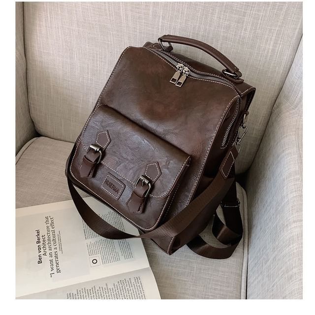 Backpack Faux Buckled Leather