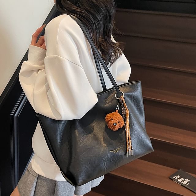 Leather Bag Charm With Faux Tote Plain