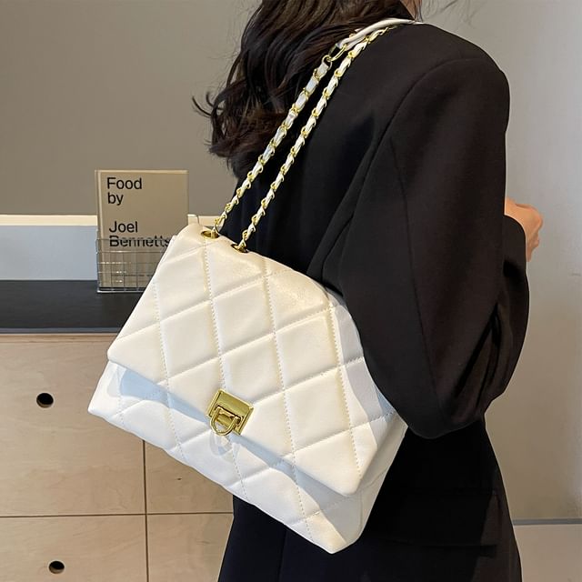 Flap Leather Crossbody Bag Plain Faux Quilted