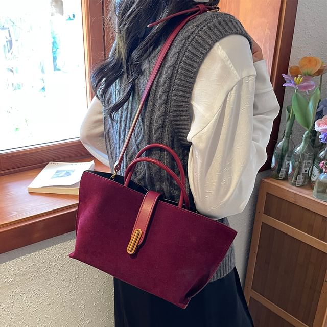 Bag Faux Suede Crossbody Top Plain Handle With Pouch