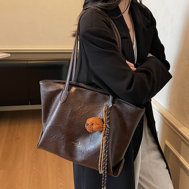 Leather Bag Charm With Faux Tote Plain
