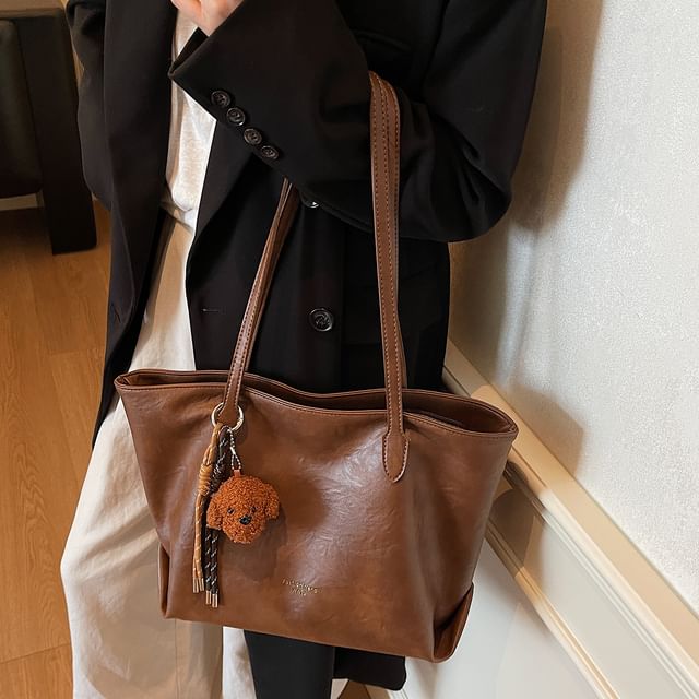 Leather Bag Charm With Faux Tote Plain