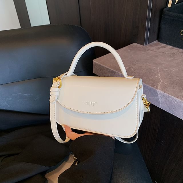 Flap Leather Top Faux Bag Plain Handle Crossbody