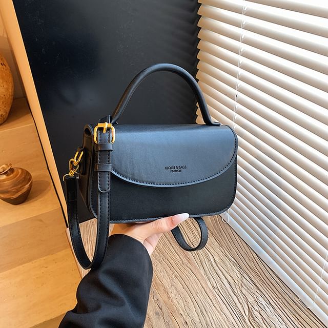 Flap Leather Top Faux Bag Plain Handle Crossbody