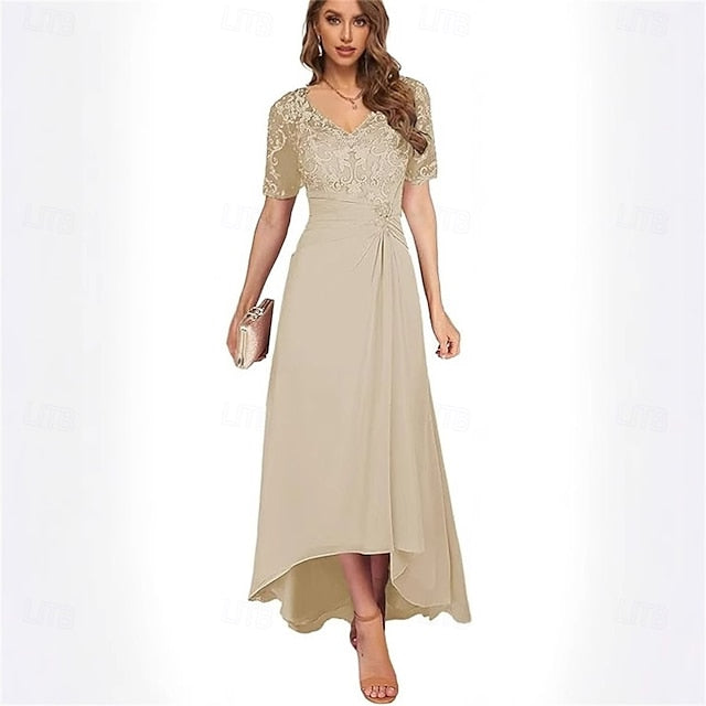 Mother Neck Dress Simple Bride the V of Elegant A-Line