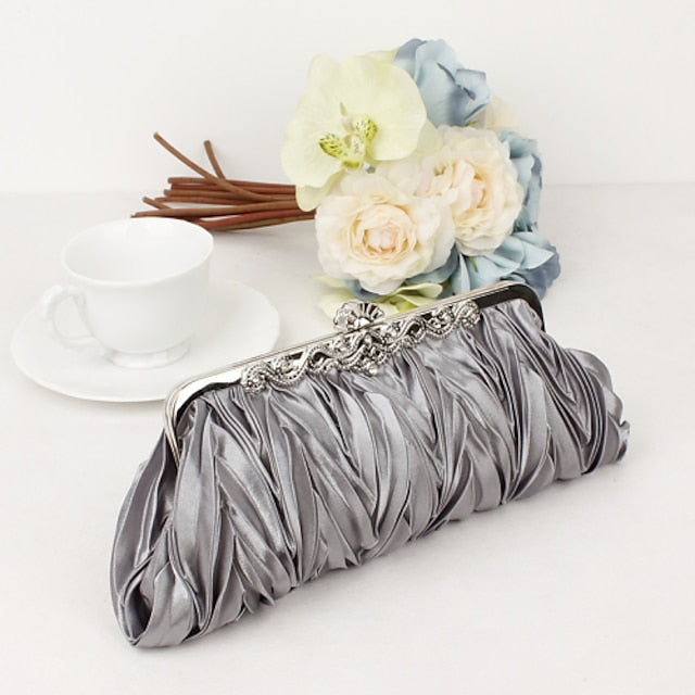 Clutch Pleated Evening Satin White Women's Elegant –